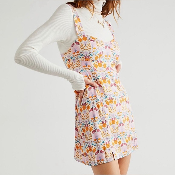 NWT Free People “Sasha” Relaxed Fit Flower Print Mini Dress With Sweetheart Neck - Picture 3 of 15